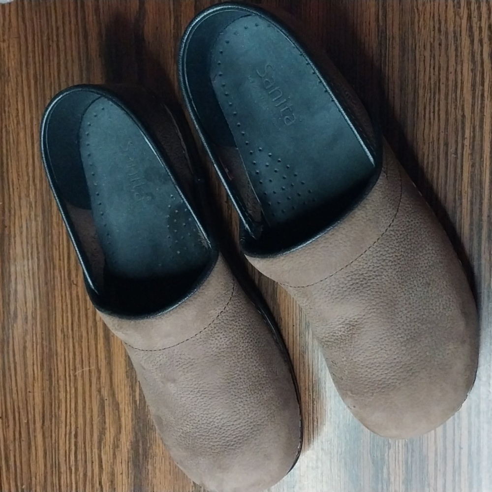Sanita Brown Leather Clogs Mule Slip-Ons
